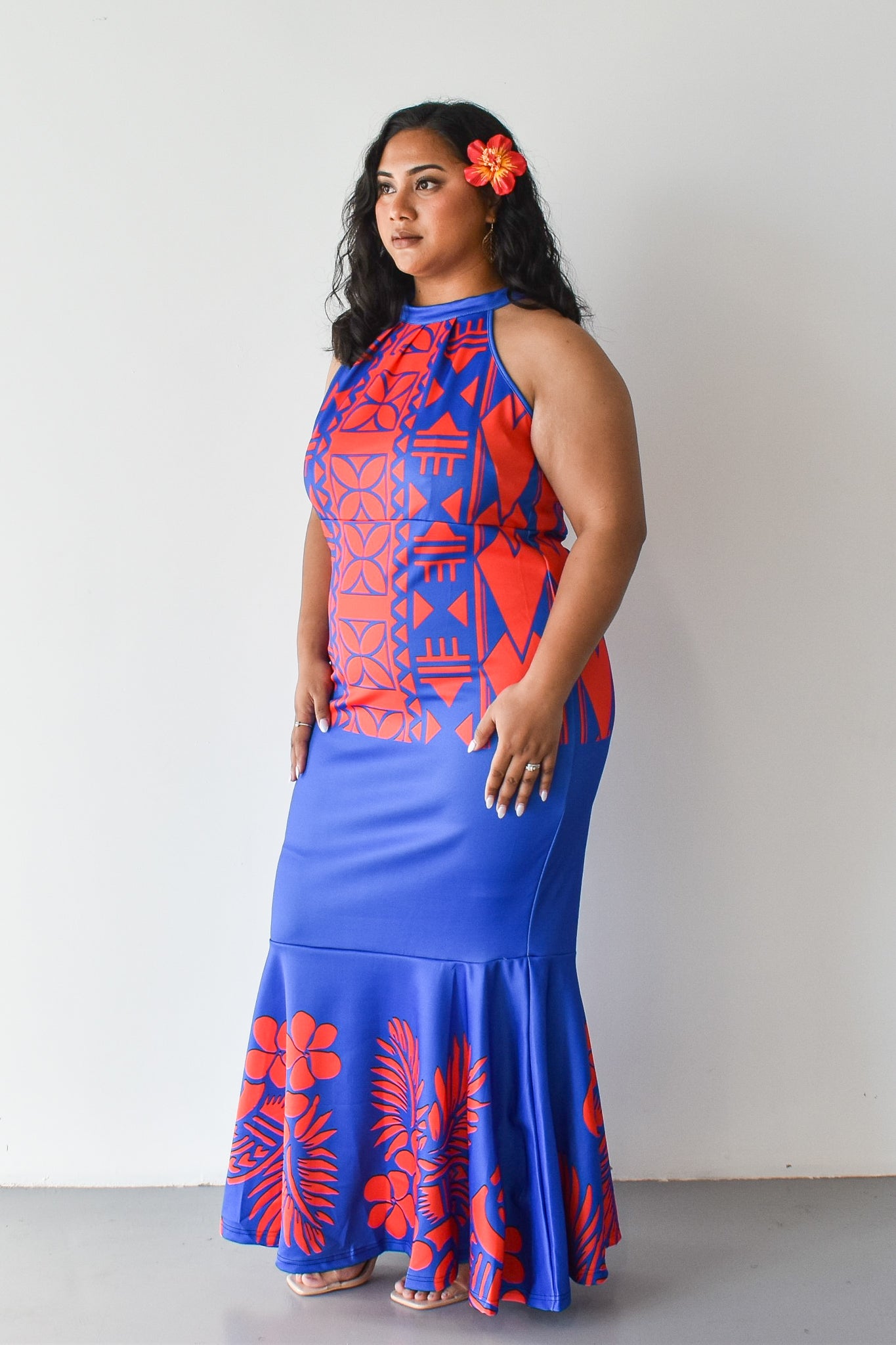 MALIA DRESS - HALTER MAXI DRESS - RED & BLUE