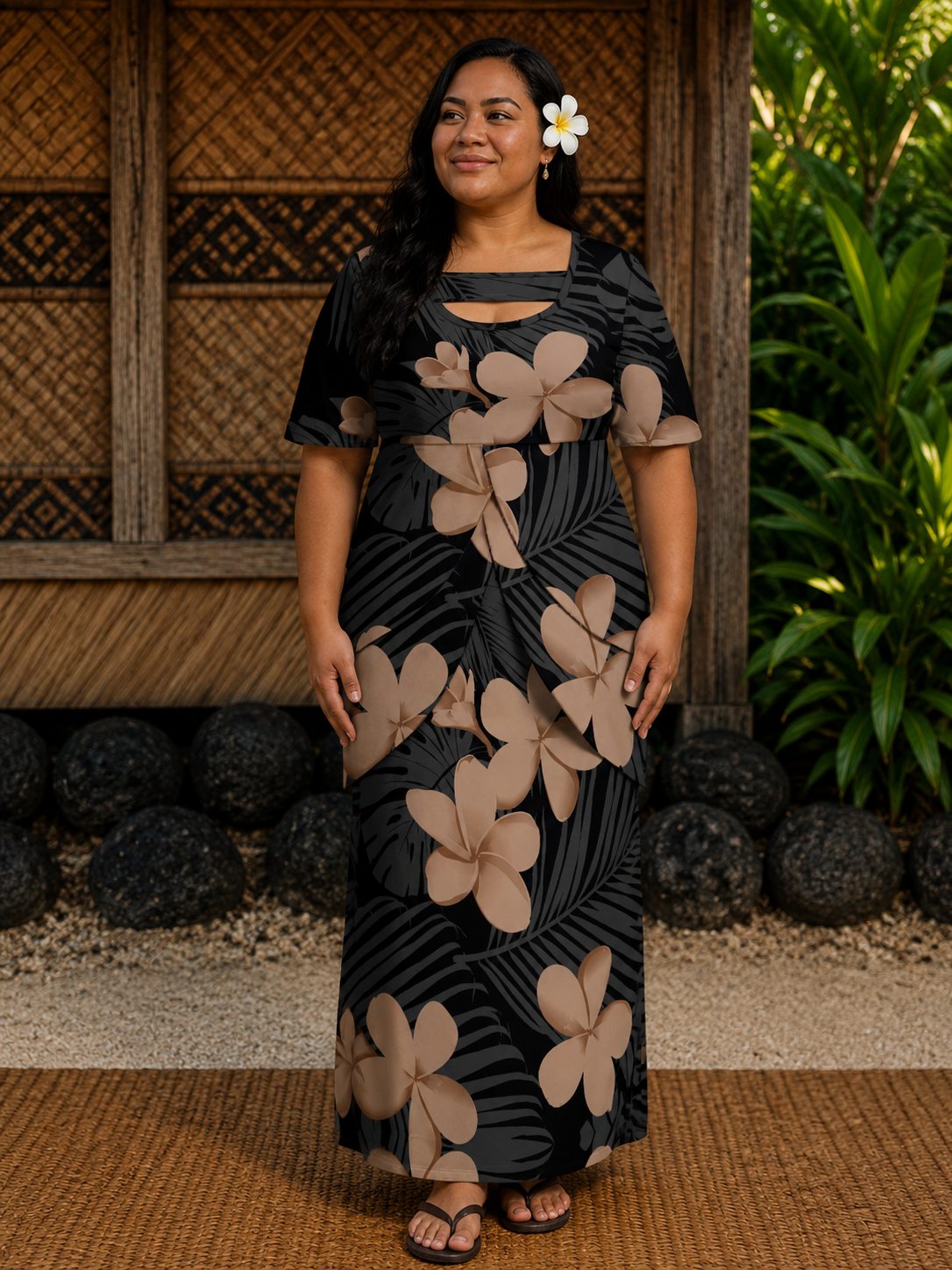 MONAH LAYERED PULETASI - FLORAL BLACK & BROWN