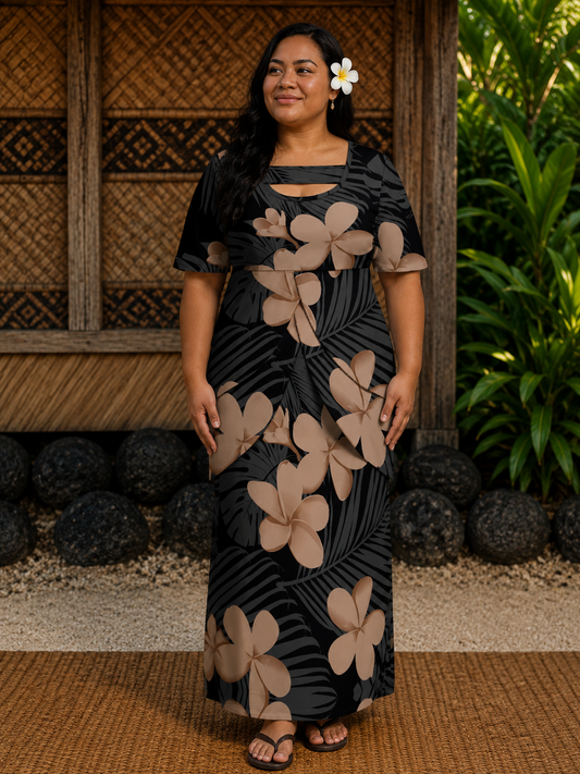 MONAH LAYERED PULETASI - FLORAL BLACK & BROWN