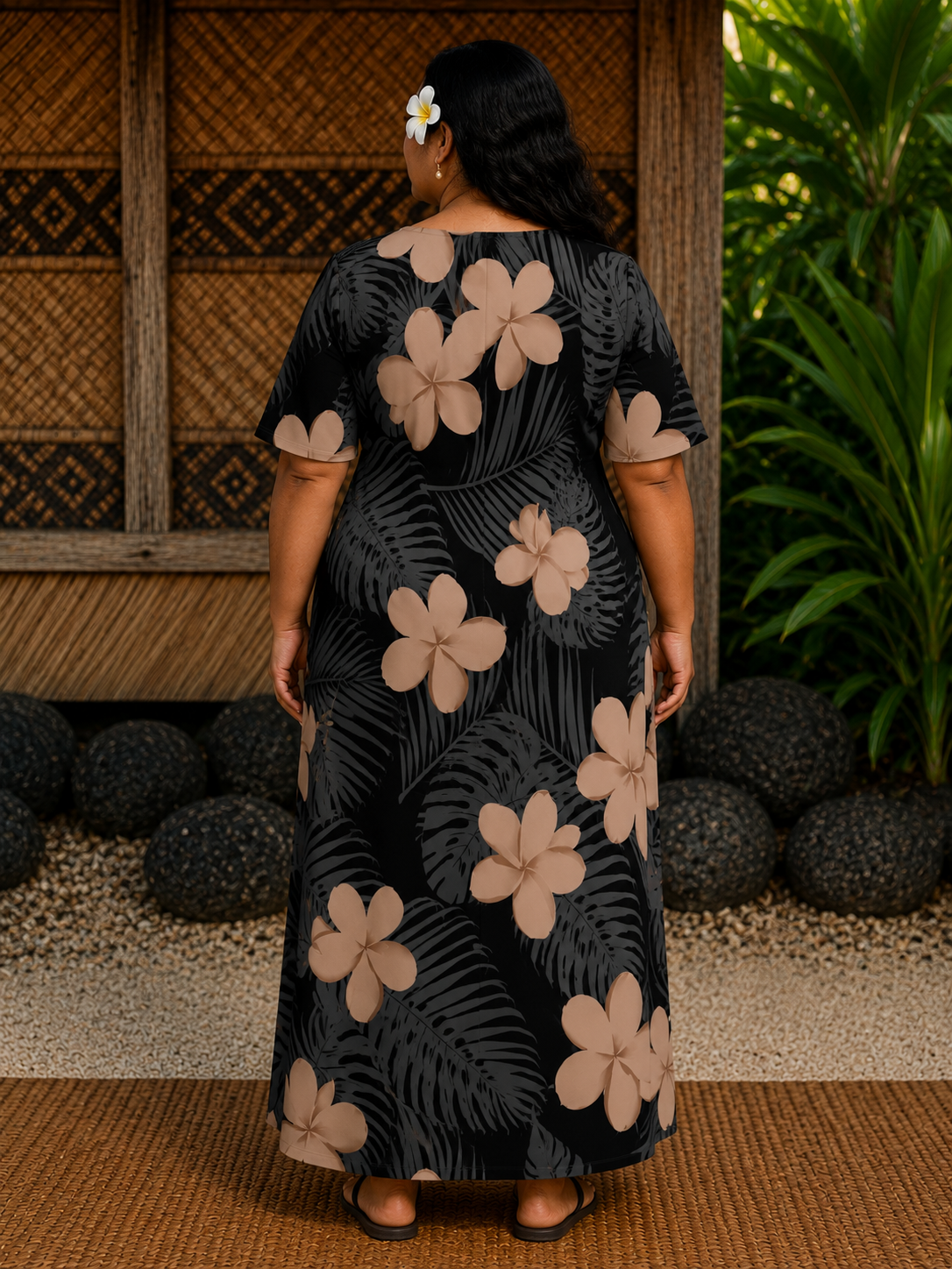 MONAH LAYERED PULETASI - FLORAL BLACK & BROWN