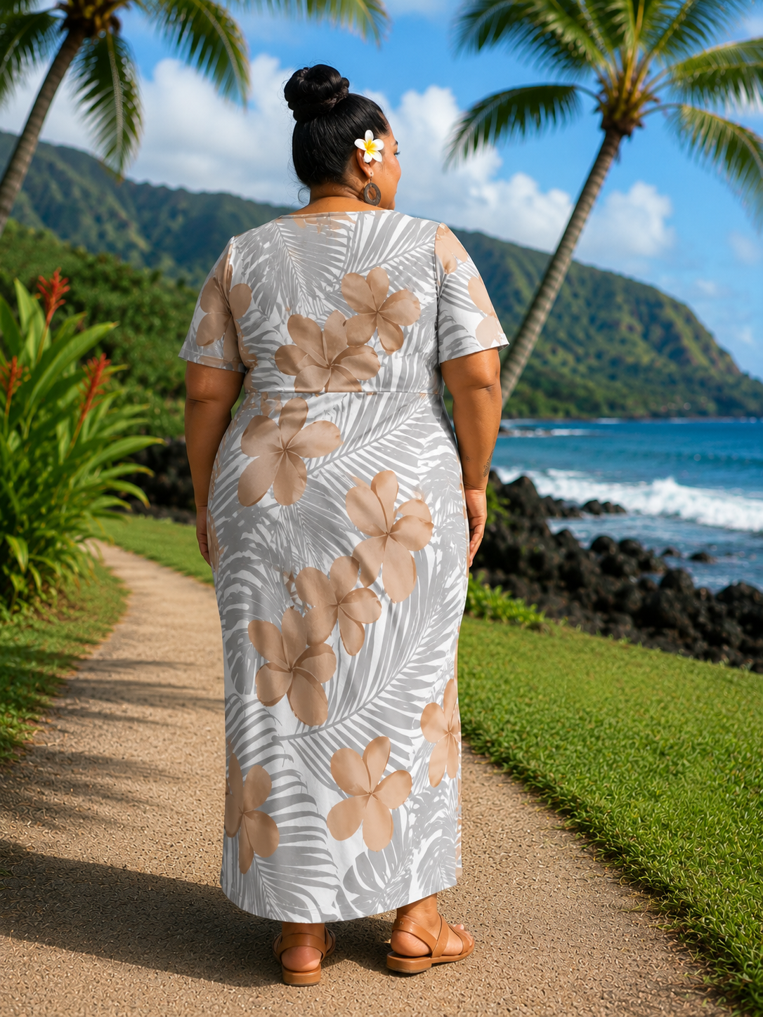 MONAH LAYERED PULETASI - FLORAL WHITE & BROWN