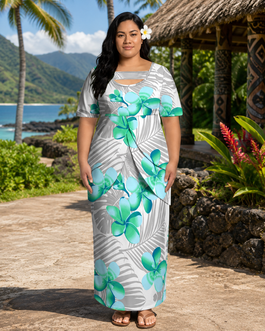MONAH LAYERED PULETASI - FLORAL WHITE & GREEN