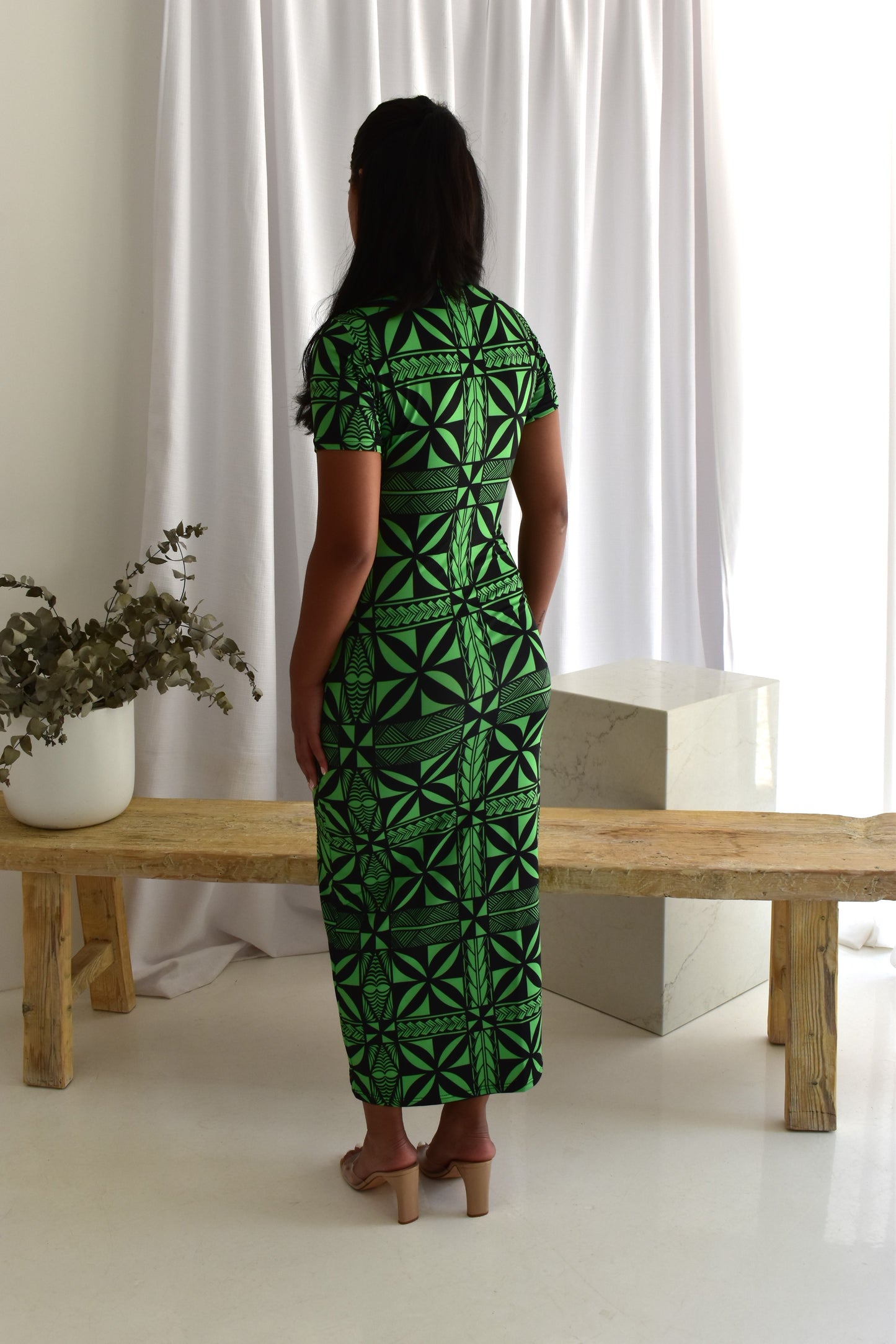 HOLLY LONG BODYCON DRESS - GREEN & BLACK