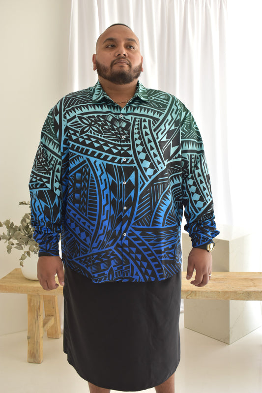 TAMA MEN'S LONG SLEEVED COLLARED SHIRT - OMBRE BLUE