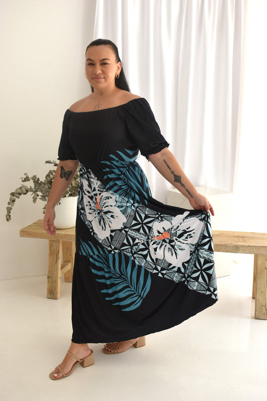 JASMINE FLOWY MAXI DRESS - BLACK & BLUE