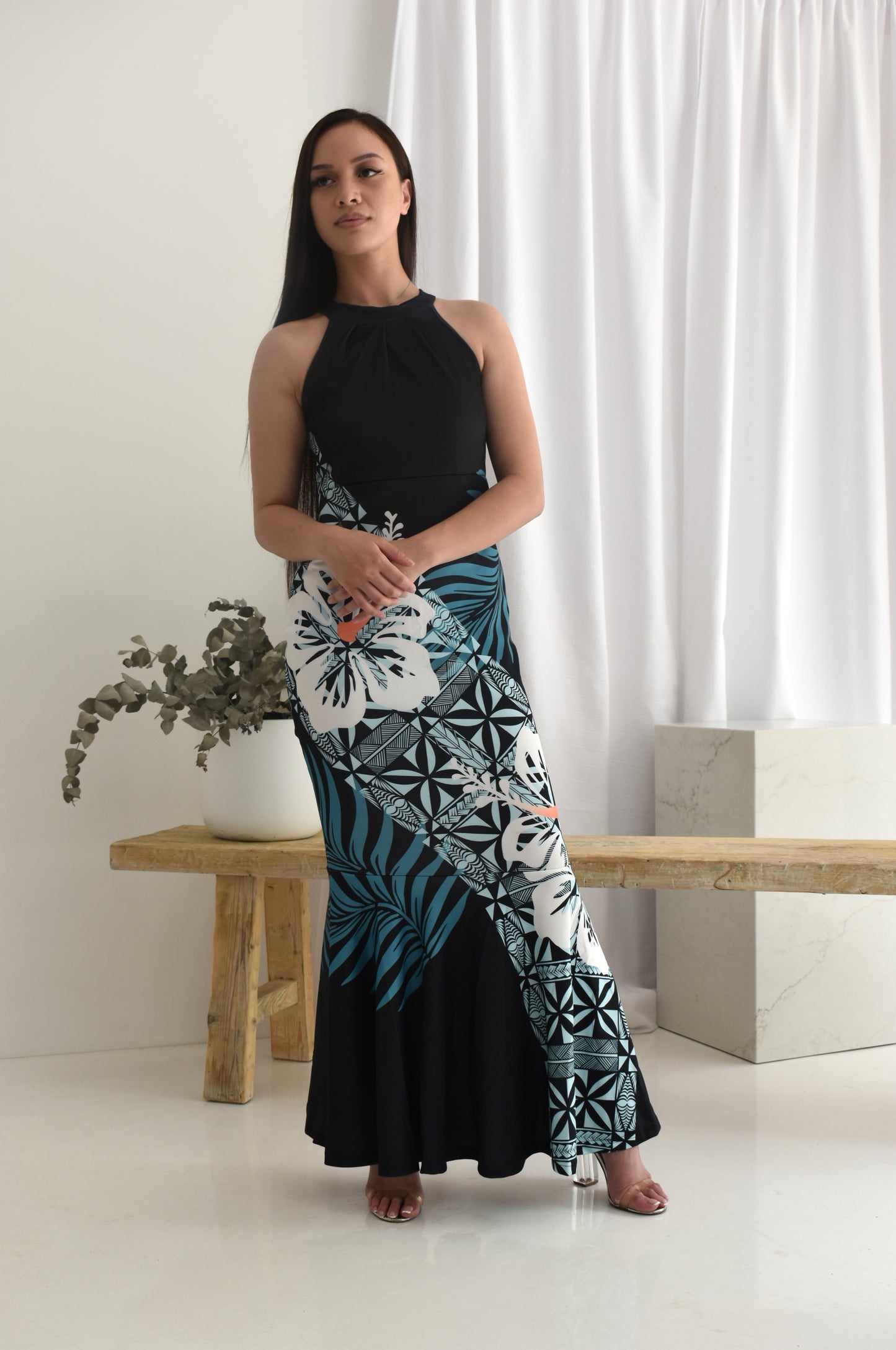 (PRE-ORDER) JASMINE DRESS - HALTER MAXI DRESS - BLACK & BLUE