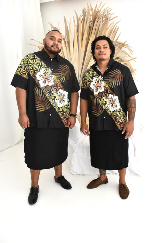 (PRE-ORDER) TYSON MENS SHIRT - COLLARED BUTTON UP - FLORAL GOLD & BLACK