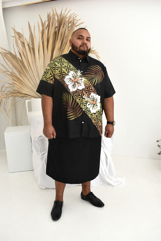 (PRE-ORDER) TYSON MENS SHIRT - COLLARED BUTTON UP - FLORAL GOLD & BLACK
