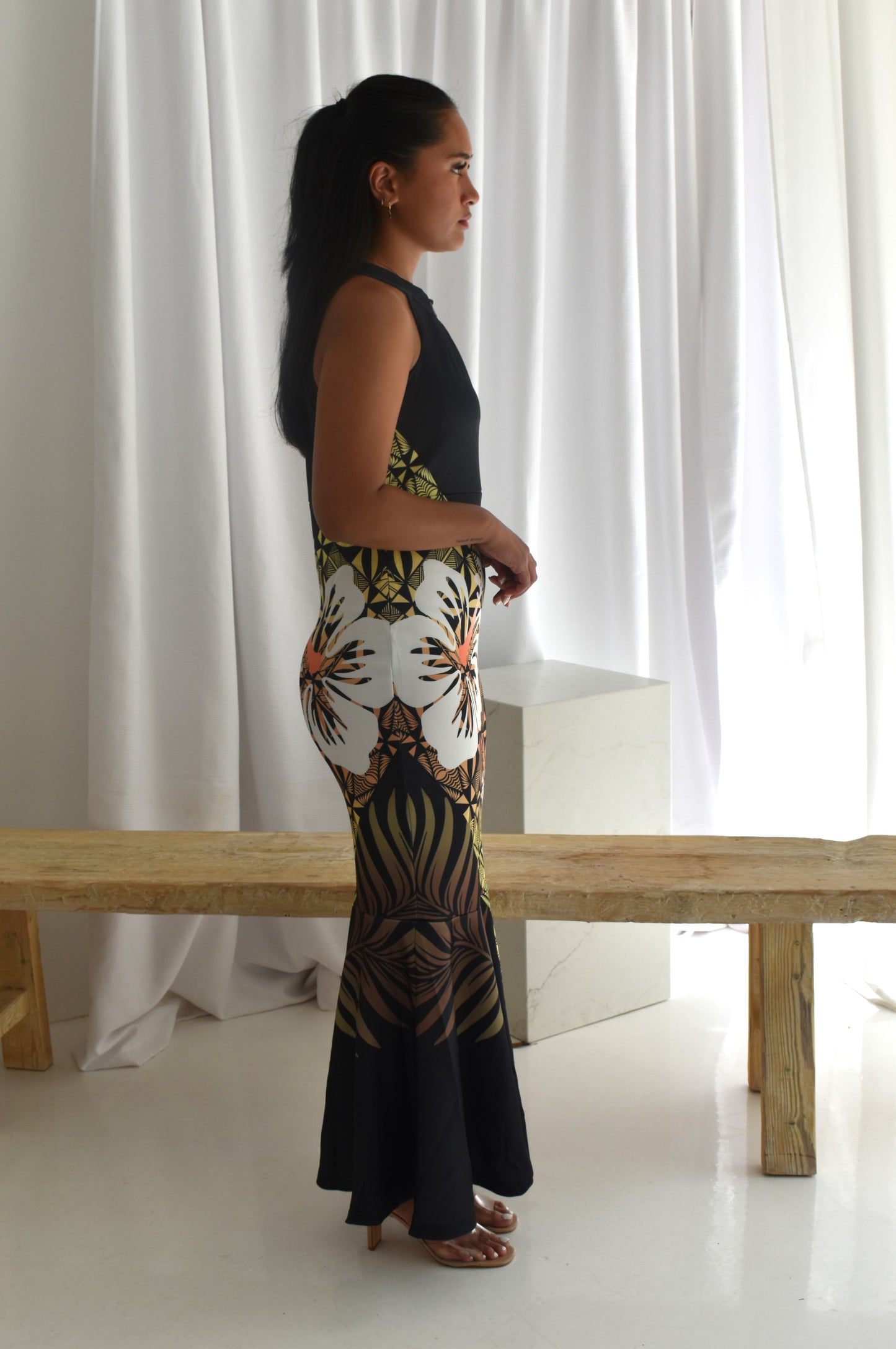 TANIA DRESS - HALTER MAXI DRESS - BLACK & GOLD