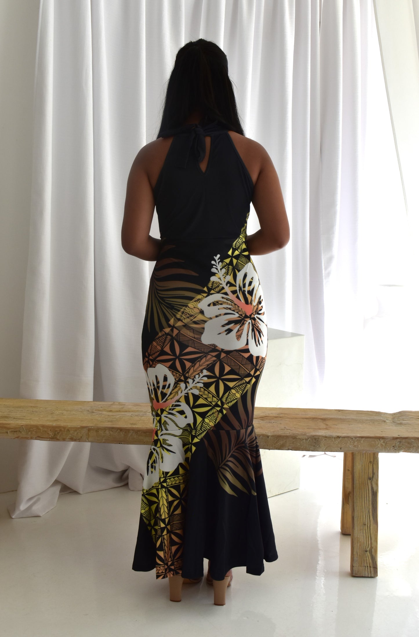 TANIA DRESS - HALTER MAXI DRESS - BLACK & GOLD