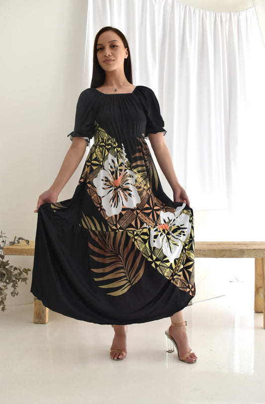 (PRE-ORDER) TANIA FLOWY MAXI DRESS - BLACK & GOLD