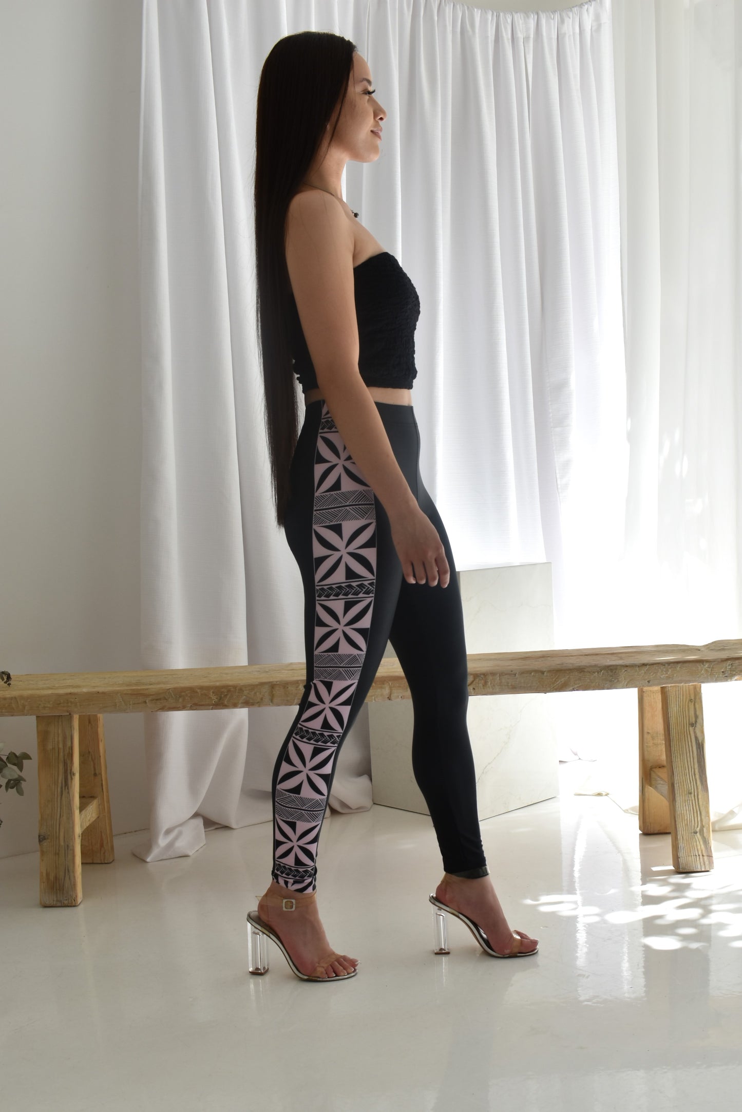 PRINTED SPANDEX LEGGINGS - BLACK & PINK