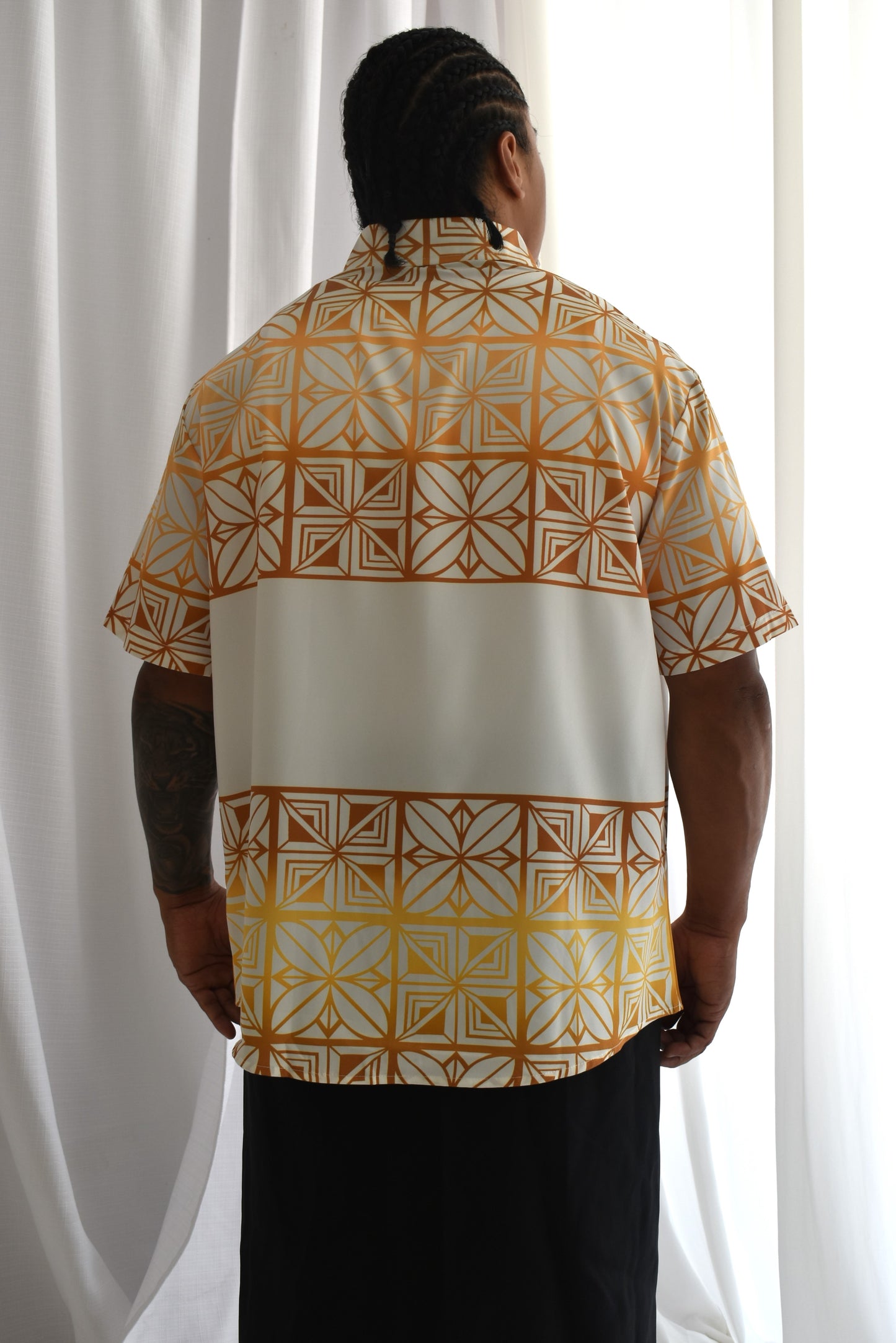 SIONE MENS SHIRT - COLLARED BUTTON UP - GOLD & WHITE