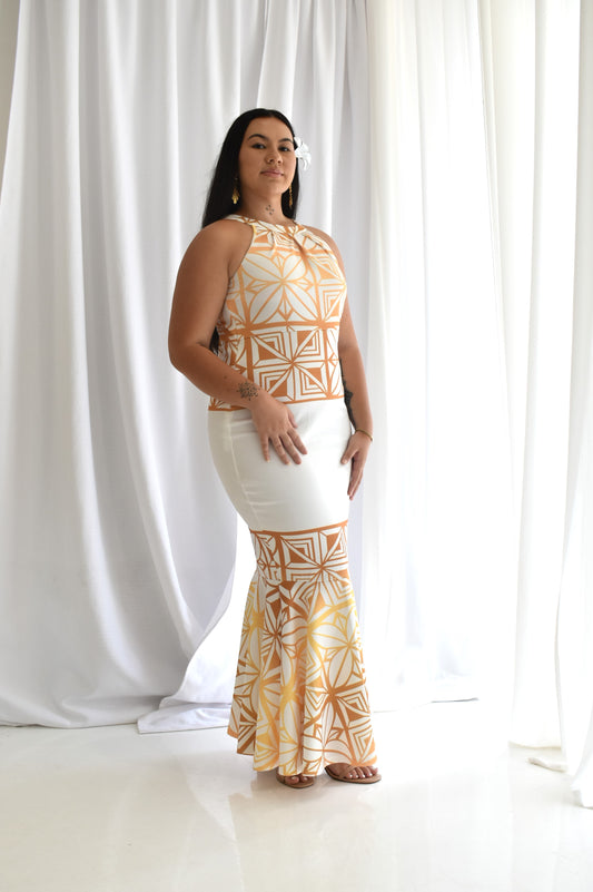 SISILIA DRESS - HALTER MAXI DRESS - GOLD & WHITE