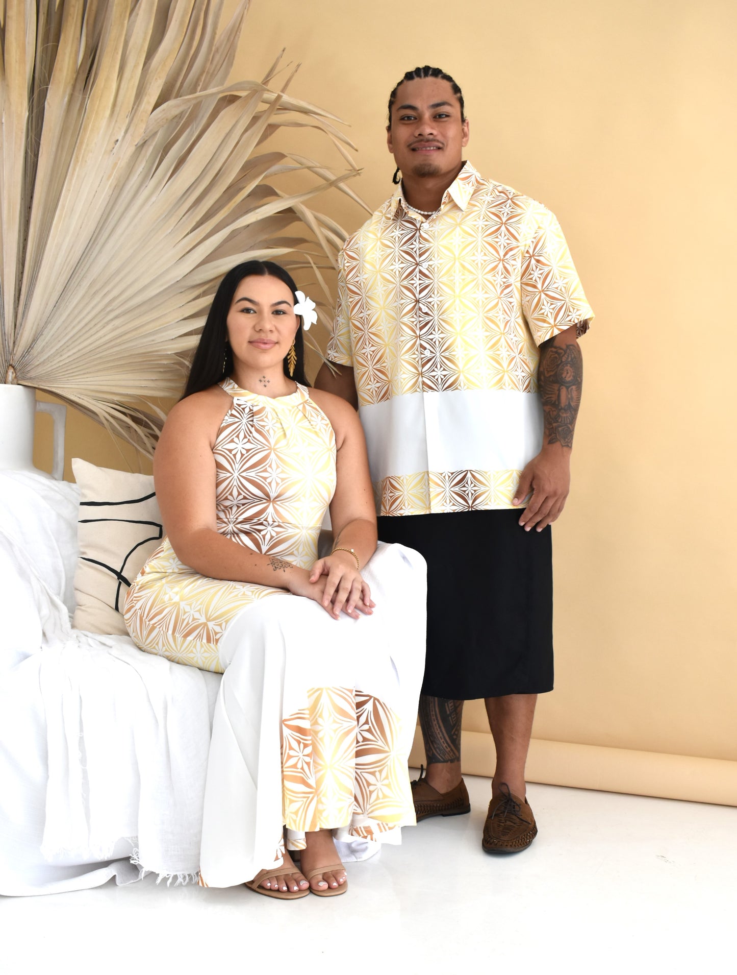 SERENA DRESS - HALTER MAXI DRESS - GOLD & WHITE