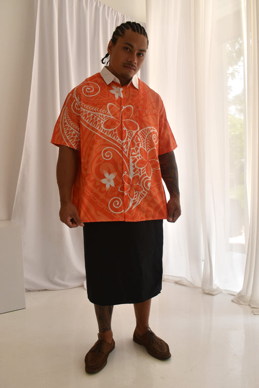SAMUEL MENS SHIRT - COLLARED BUTTON UP - ORANGE & WHITE
