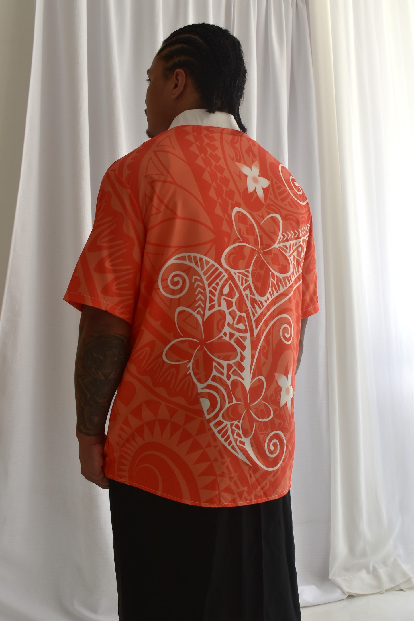 SAMUEL MENS SHIRT - COLLARED BUTTON UP - ORANGE & WHITE
