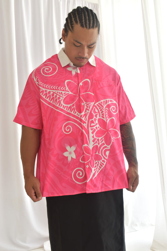 SAMUEL MENS SHIRT - COLLARED BUTTON UP - PINK & WHITE