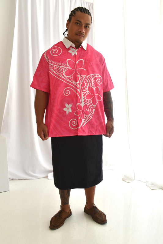 SAMUEL MENS SHIRT - COLLARED BUTTON UP - PINK & WHITE