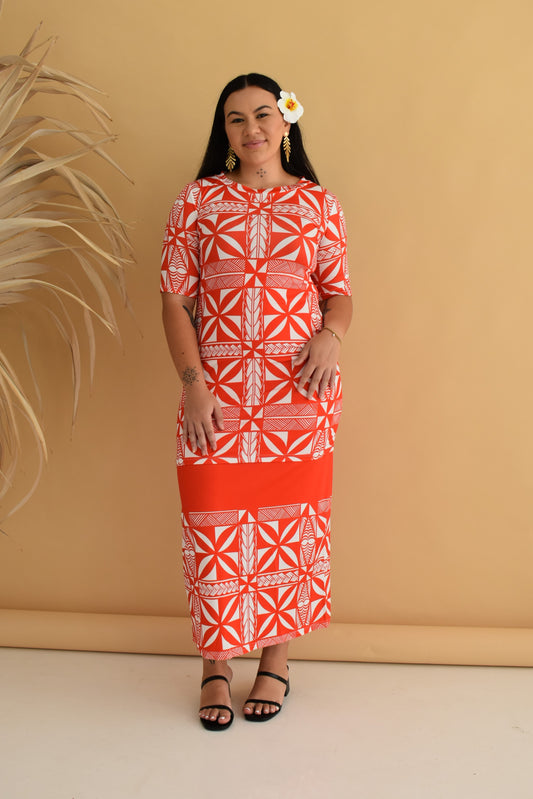 AUTE PULETASI DRESS - RED AND WHITE