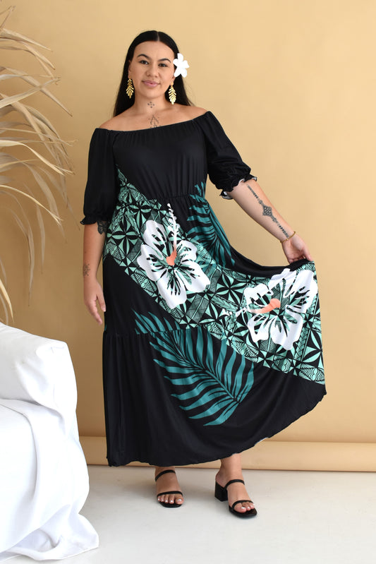 (PRE-ORDER) FLOWY MAXI DRESS - BLACK & GREEN