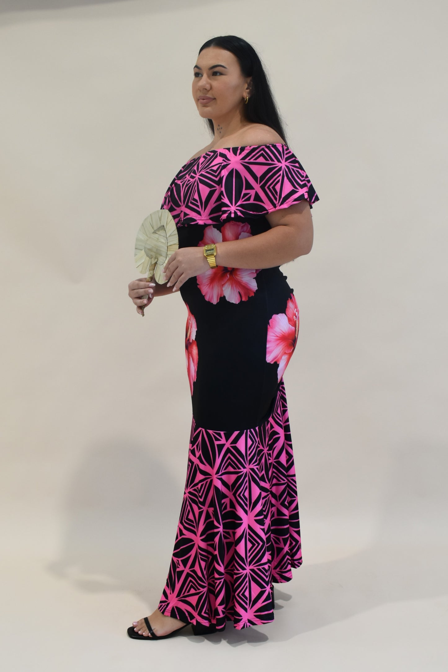 (PRE-ORDER) PINK TIARE - FRILL RUCHED MERMAID DRESS - PINK & BLACK