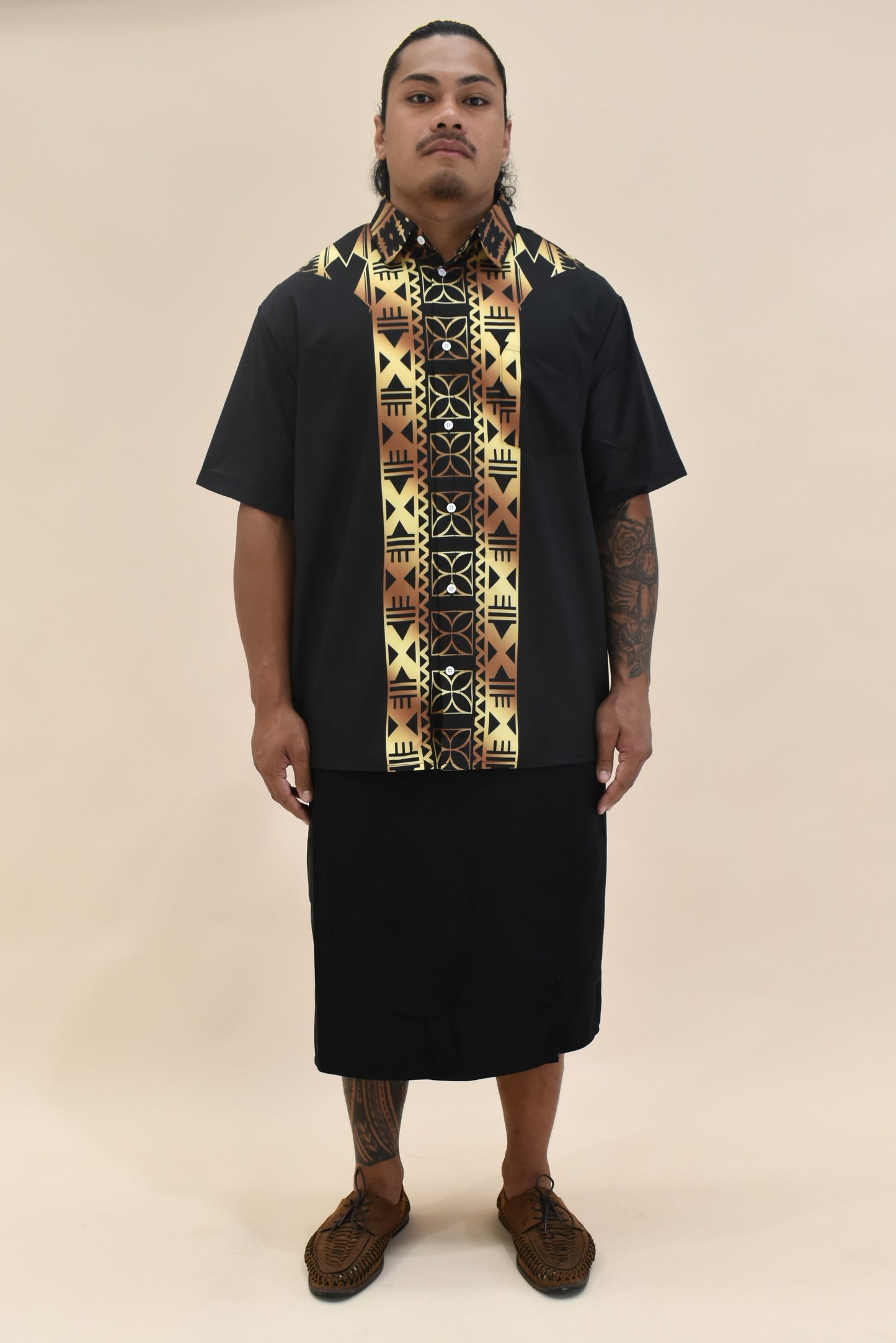 ESEKIA SHIRT - MENS SHIRT - COLLARED BUTTON UP - BLACK & GOLD