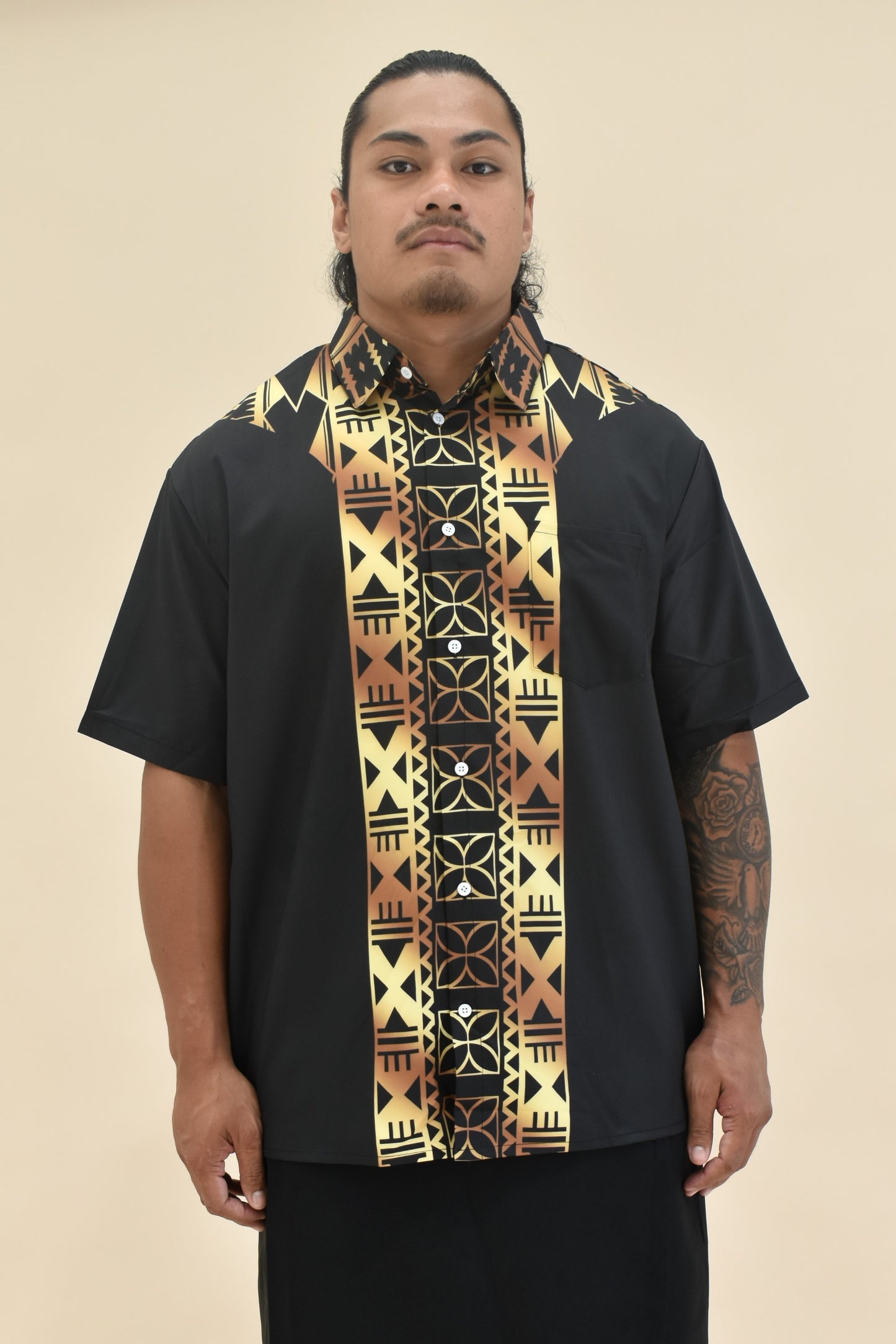 ESEKIA SHIRT - MENS SHIRT - COLLARED BUTTON UP - BLACK & GOLD