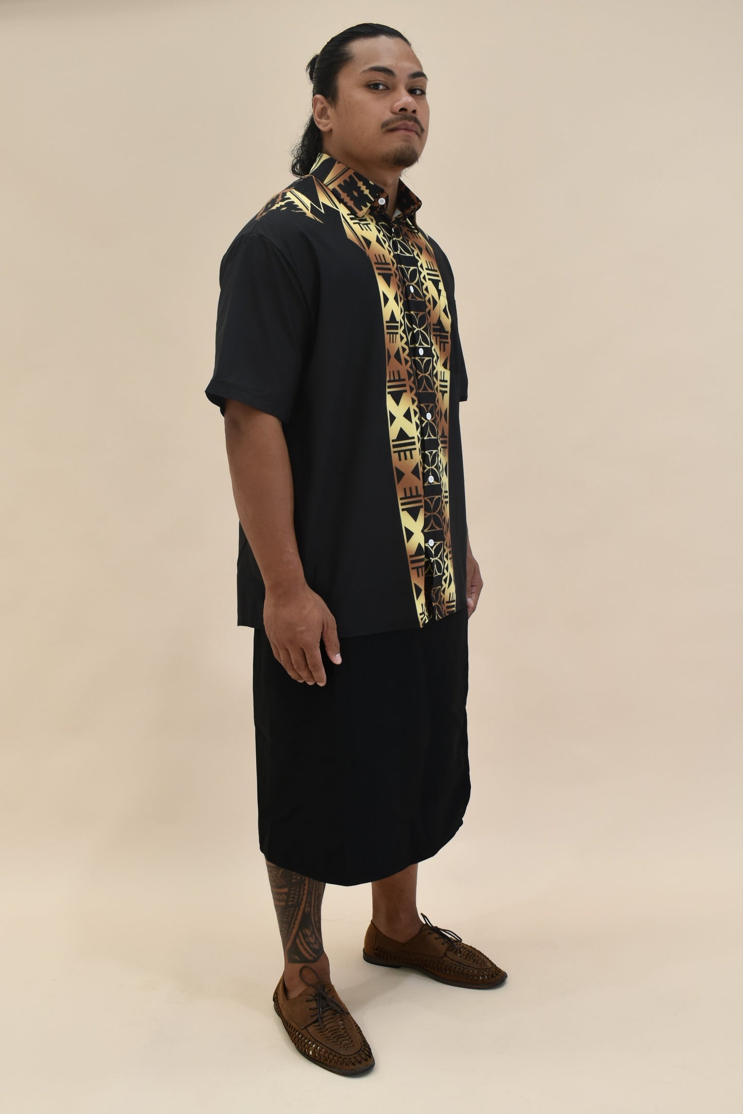ESEKIA SHIRT - MENS SHIRT - COLLARED BUTTON UP - BLACK & GOLD