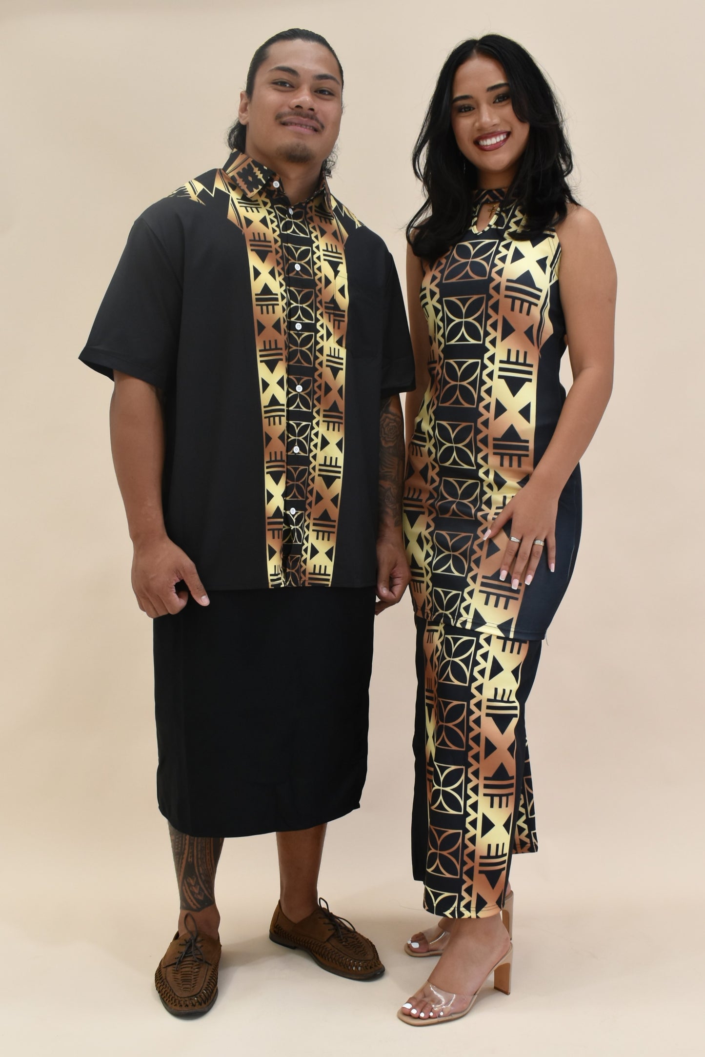 ESEKIA SHIRT - MENS SHIRT - COLLARED BUTTON UP - BLACK & GOLD