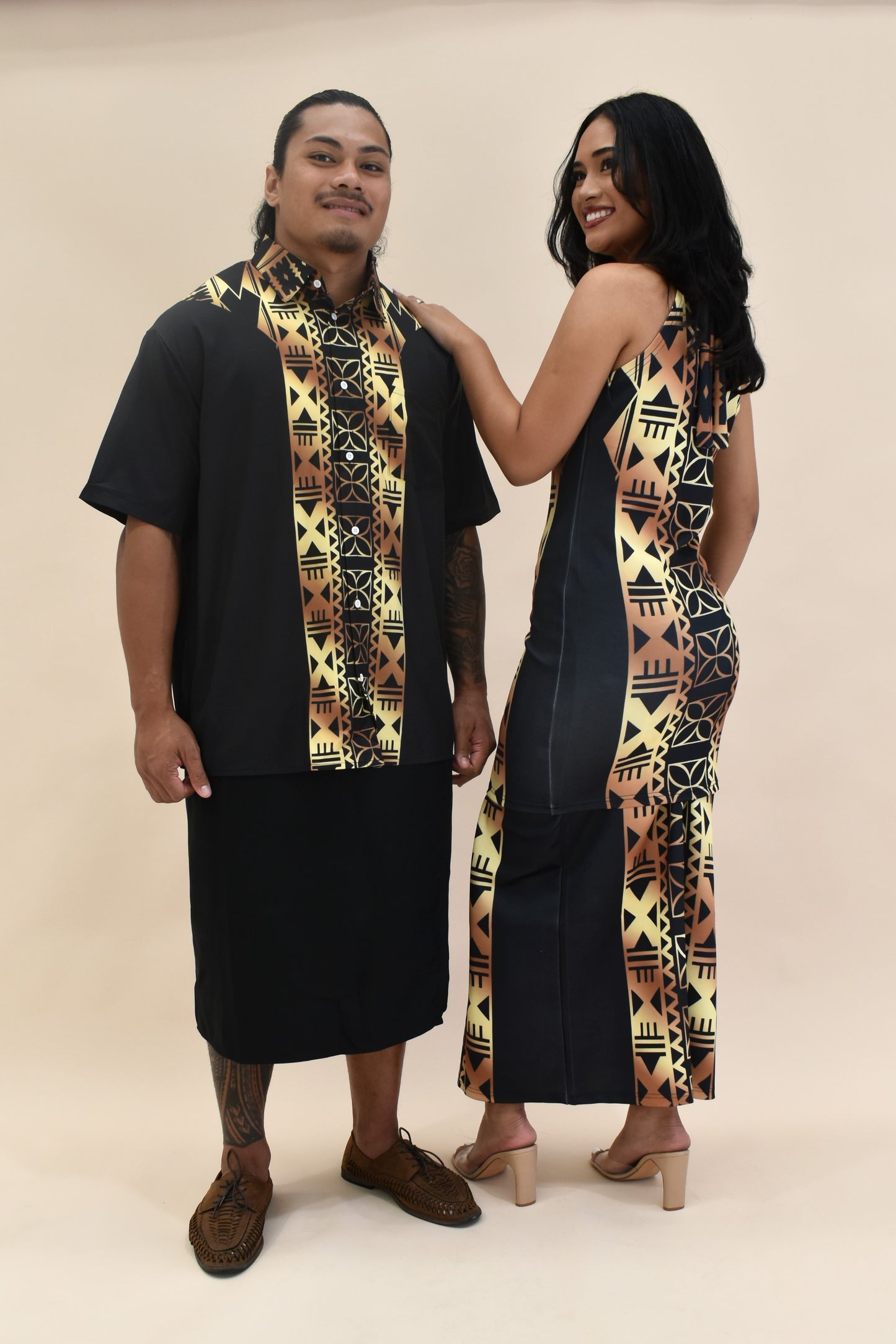 ESEKIA SHIRT - MENS SHIRT - COLLARED BUTTON UP - BLACK & GOLD