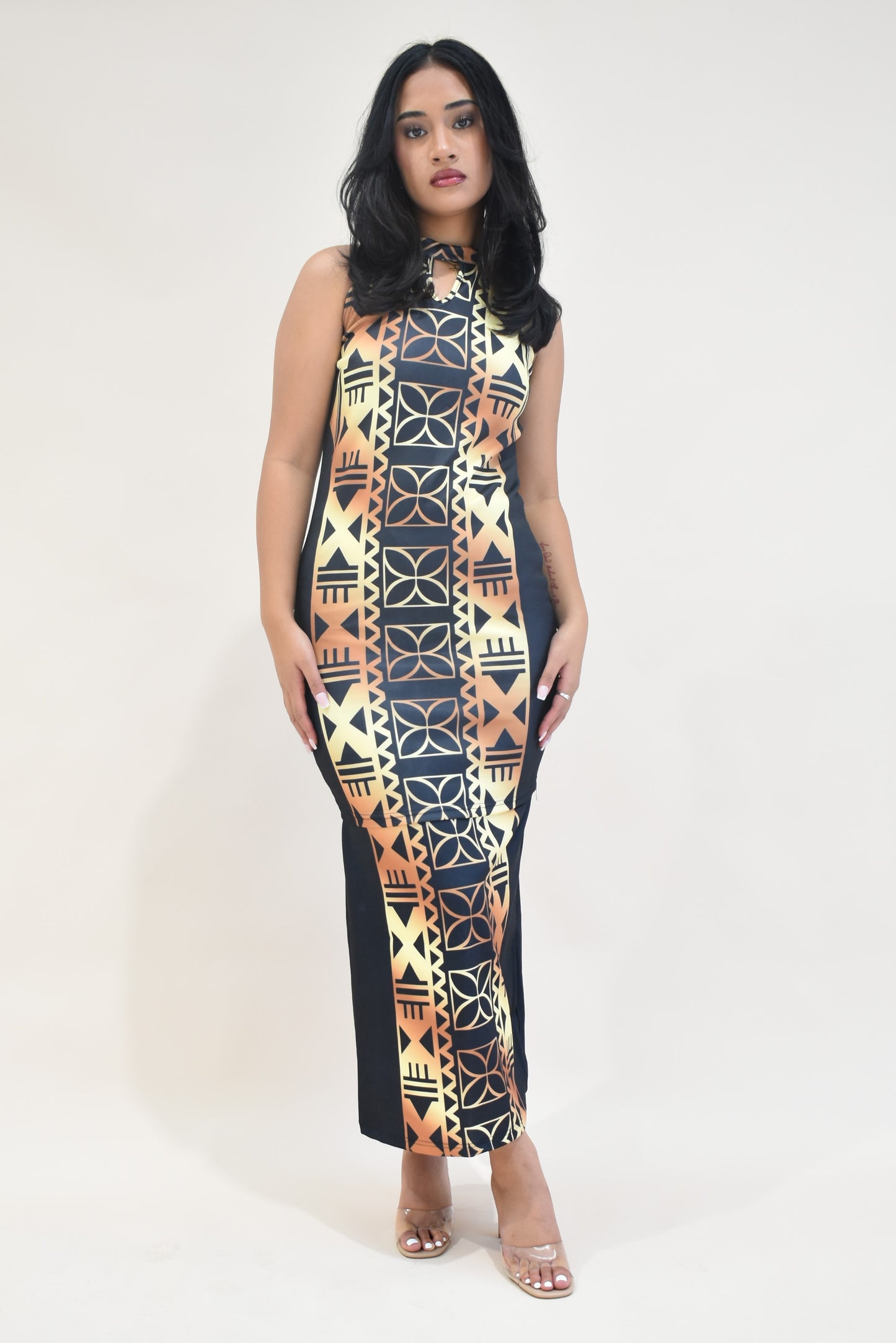 ELEI PULETASI - HALTER NECK PULETASI - TWO PIECE OUTFIT - BLACK & GOLD