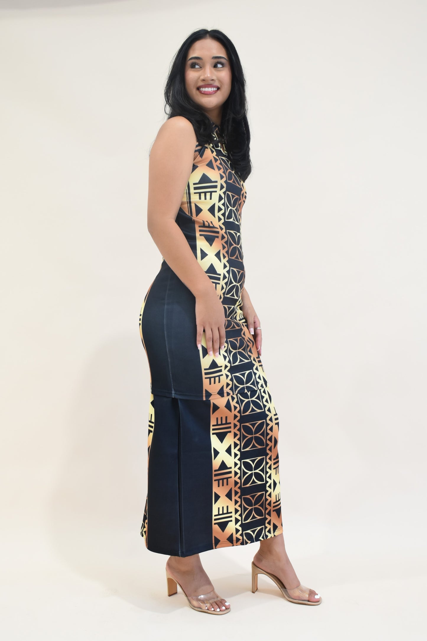 ELEI PULETASI - HALTER NECK PULETASI - TWO PIECE OUTFIT - BLACK & GOLD