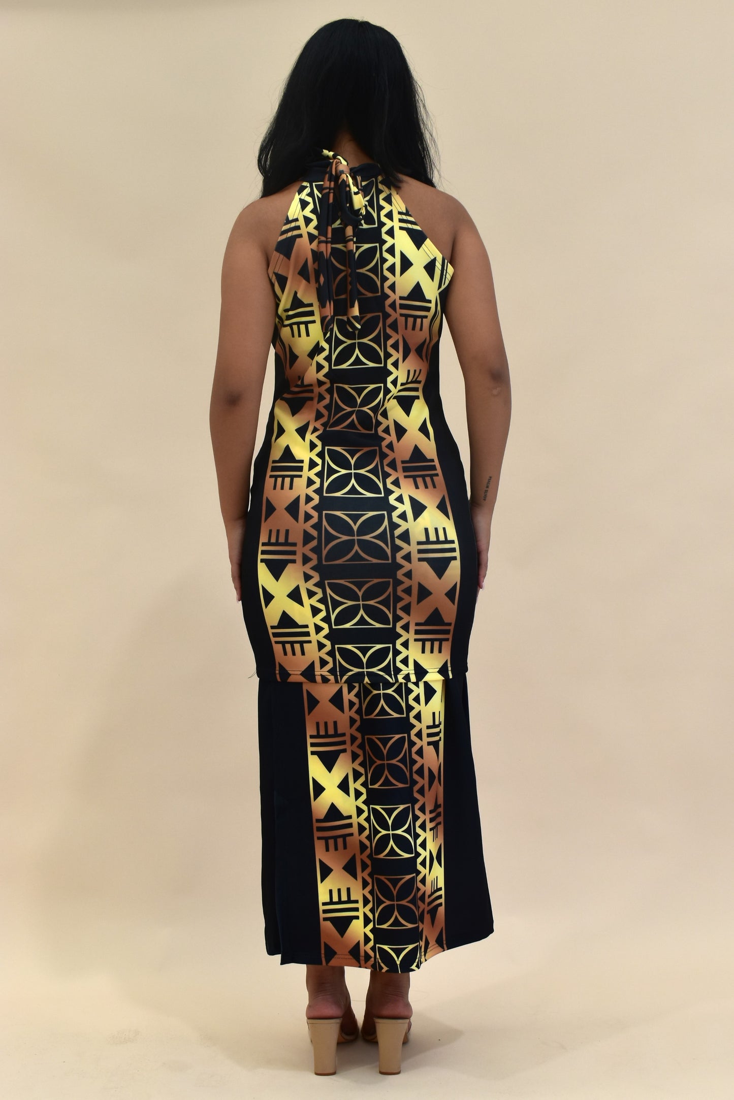 ELEI PULETASI - HALTER NECK PULETASI - TWO PIECE OUTFIT - BLACK & GOLD