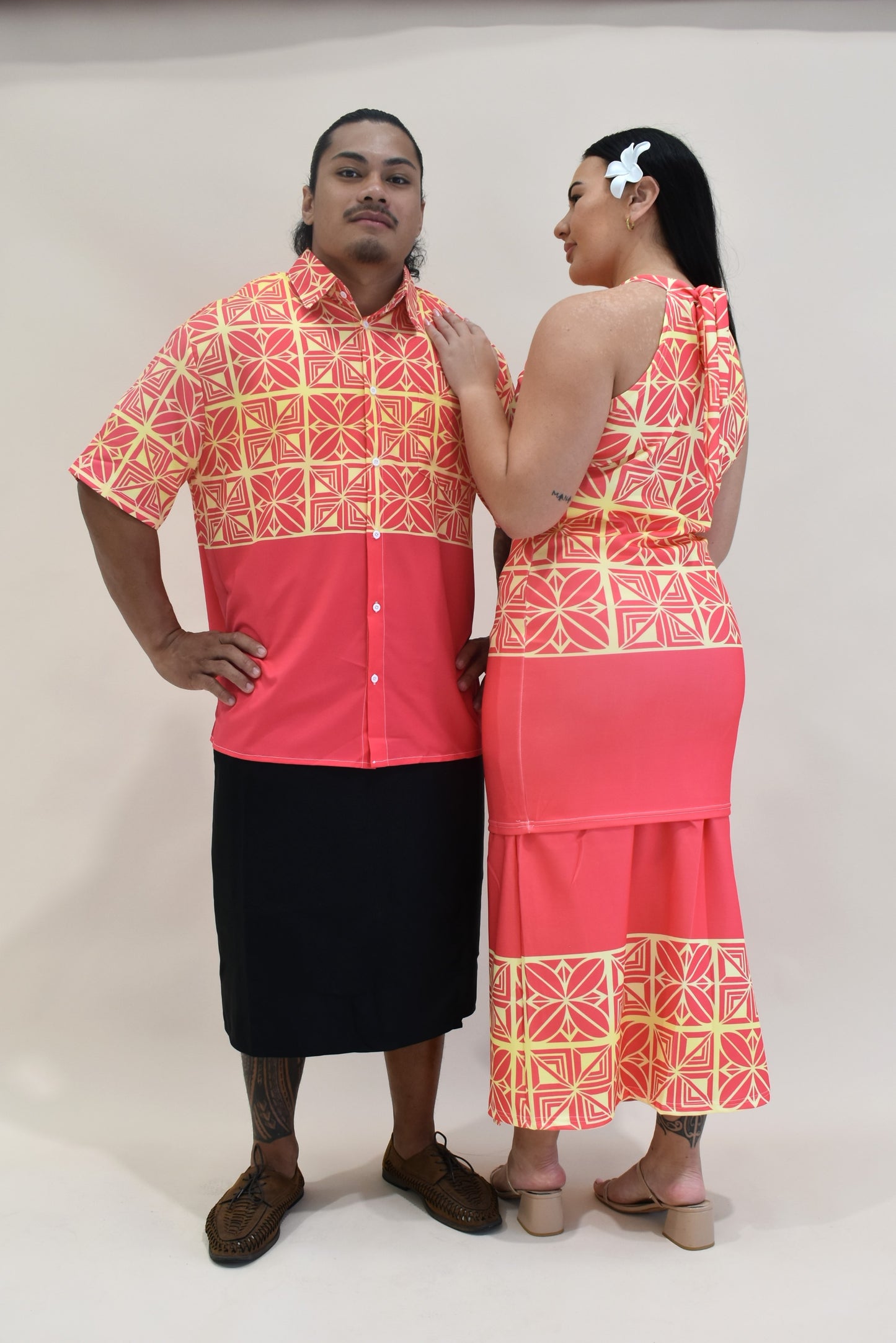 SISILIA PULETASI  - HALTER NECK PULETASI - TWO PIECE OUTFIT - ORANGE YELLOW & PINK