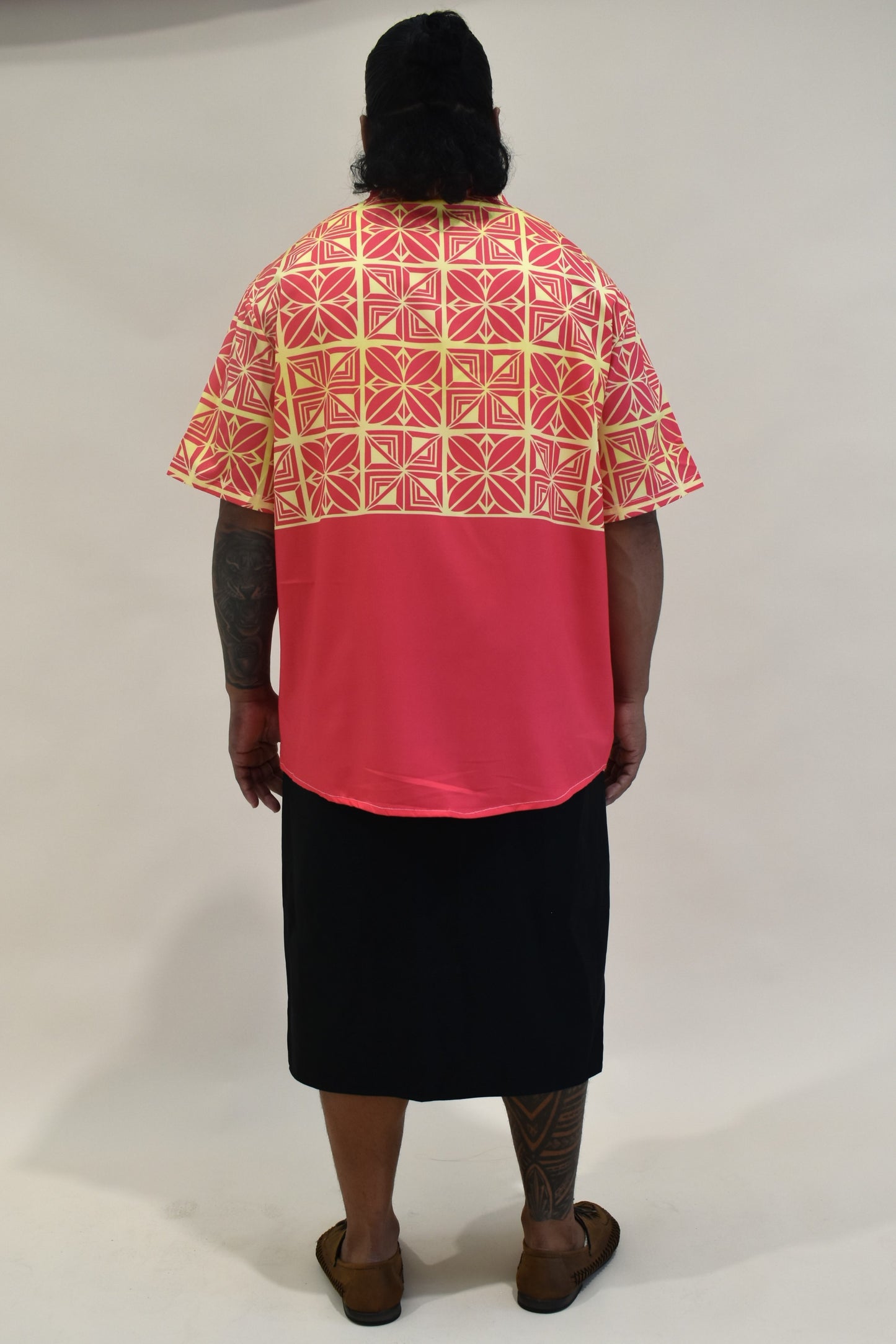 SIONE SHIRT - MENS SHIRT - COLLARED BUTTON UP - ORANGE YELLOW & PINK