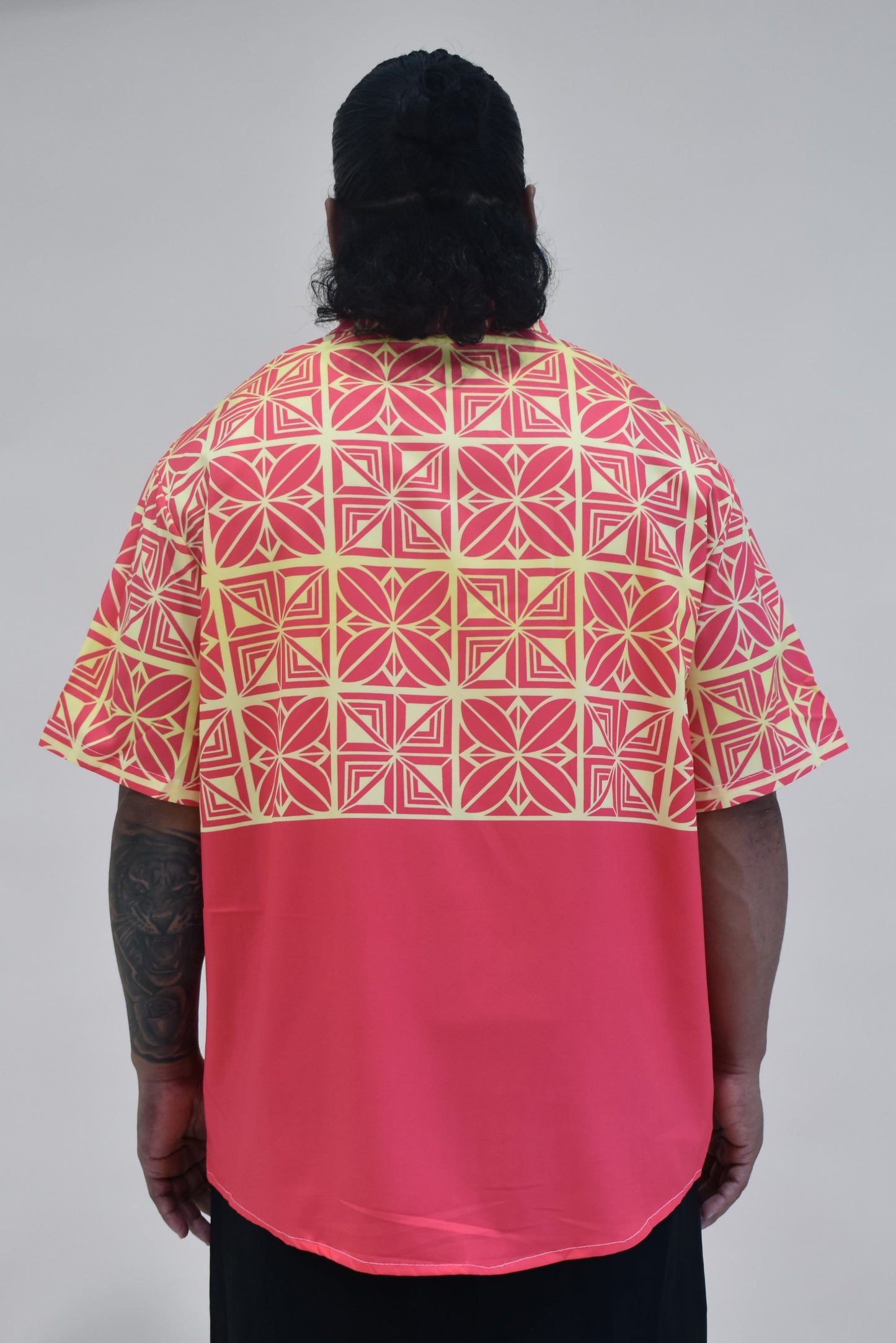 SIONE SHIRT - MENS SHIRT - COLLARED BUTTON UP - ORANGE YELLOW & PINK