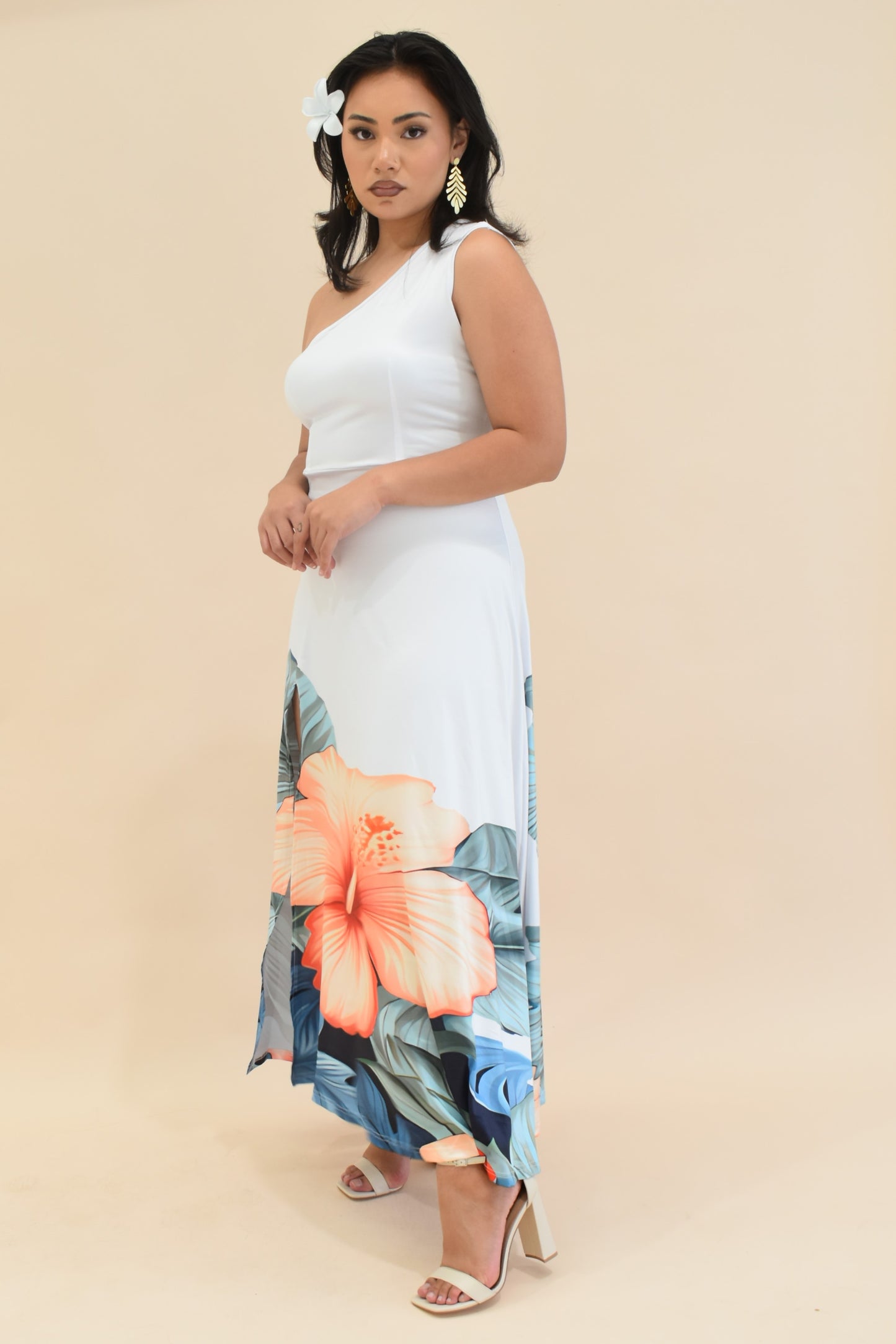 LANA DRESS - ONE SHOULDER MAXI DRESS - WHITE FLORAL PATTERN