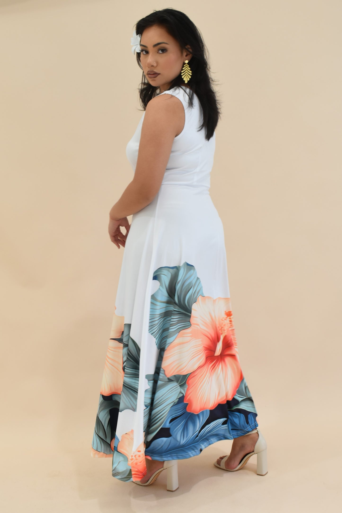 (PRE-ORDER) LANA DRESS - ONE SHOULDER MAXI DRESS - WHITE FLORAL PATTERN