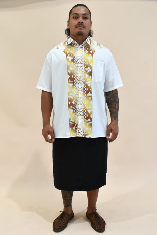 ESEKIA SHIRT - MENS SHIRT - COLLARED BUTTON UP - WHITE & GOLD