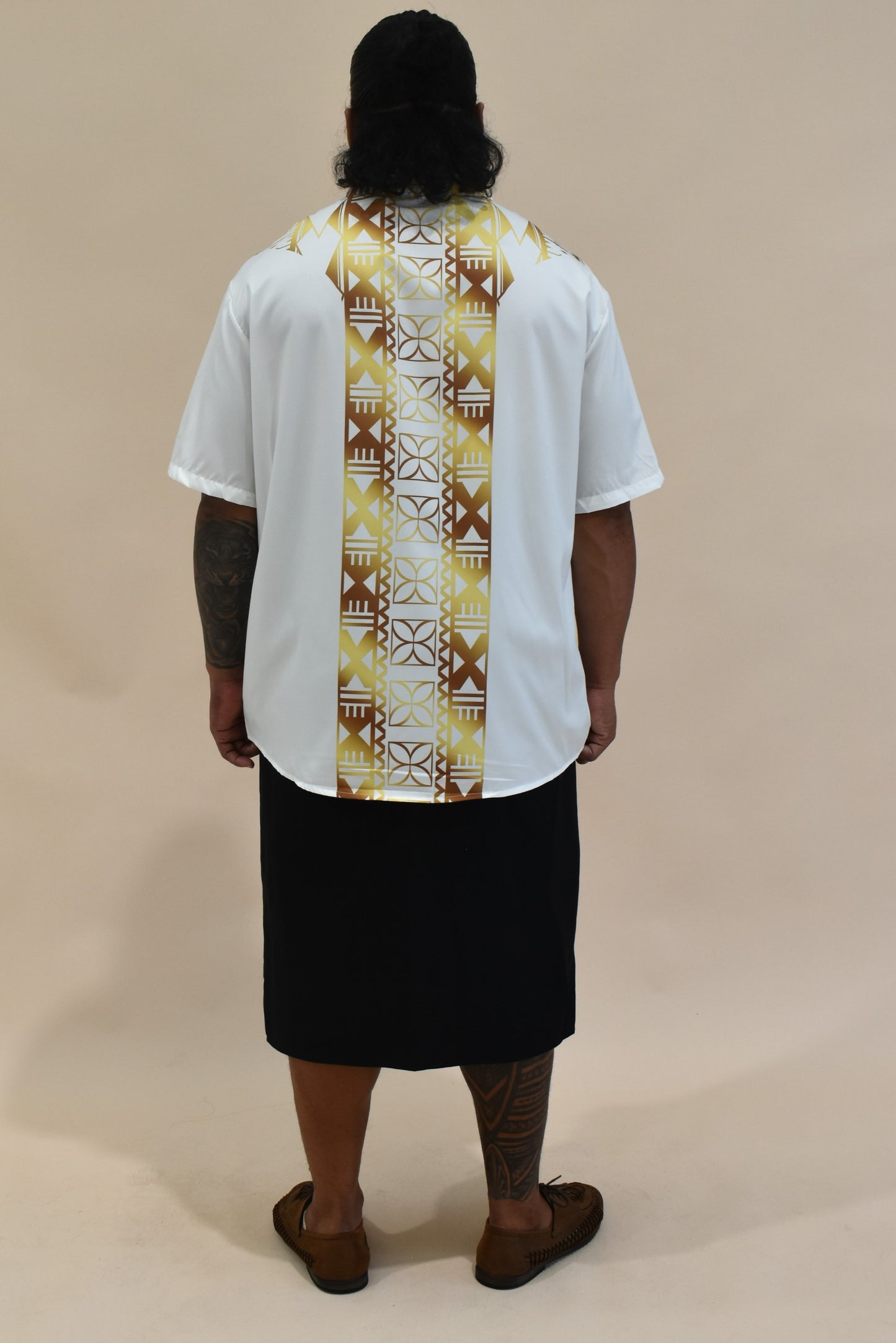 ESEKIA SHIRT - MENS SHIRT - COLLARED BUTTON UP - WHITE & GOLD