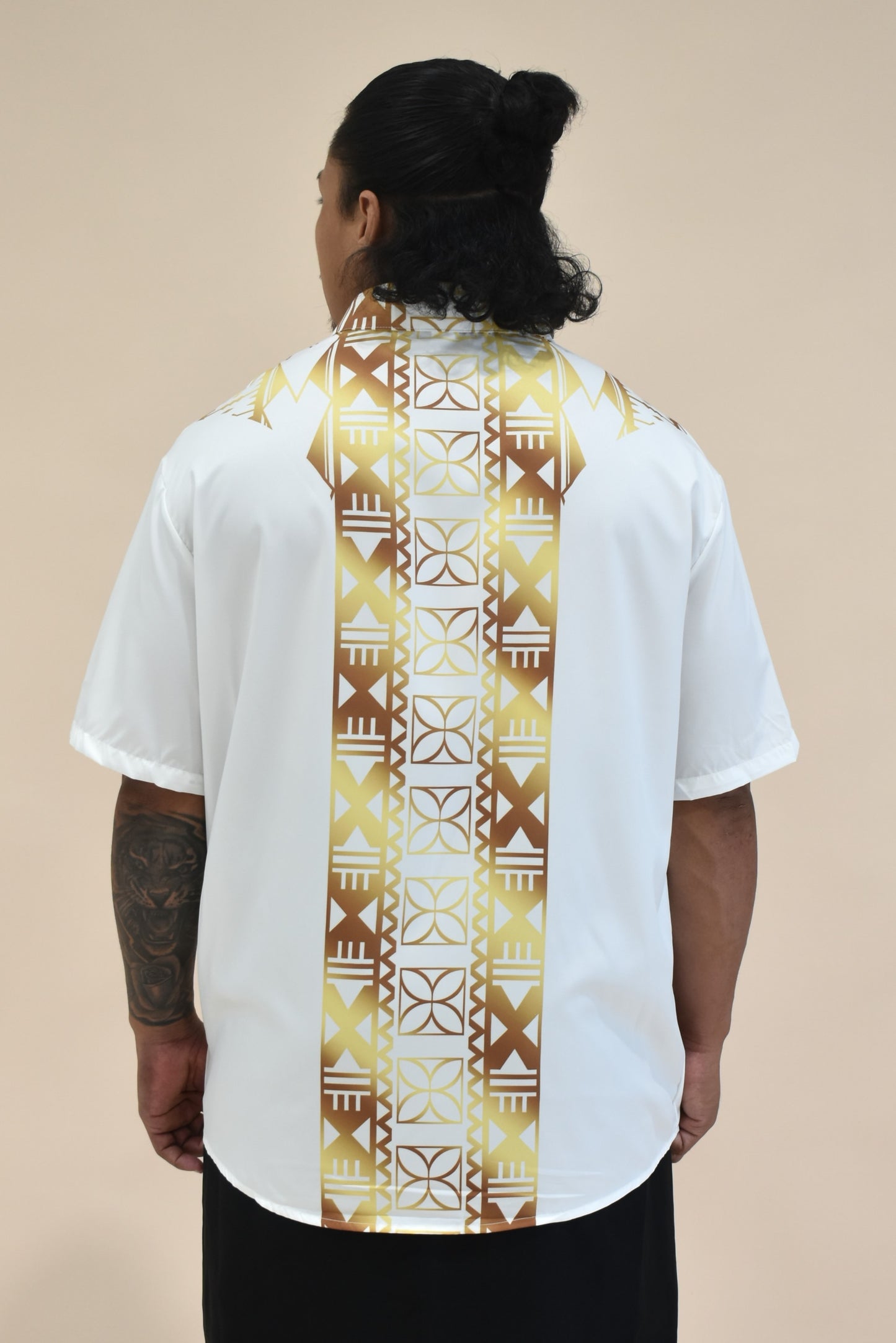 ESEKIA SHIRT - MENS SHIRT - COLLARED BUTTON UP - WHITE & GOLD