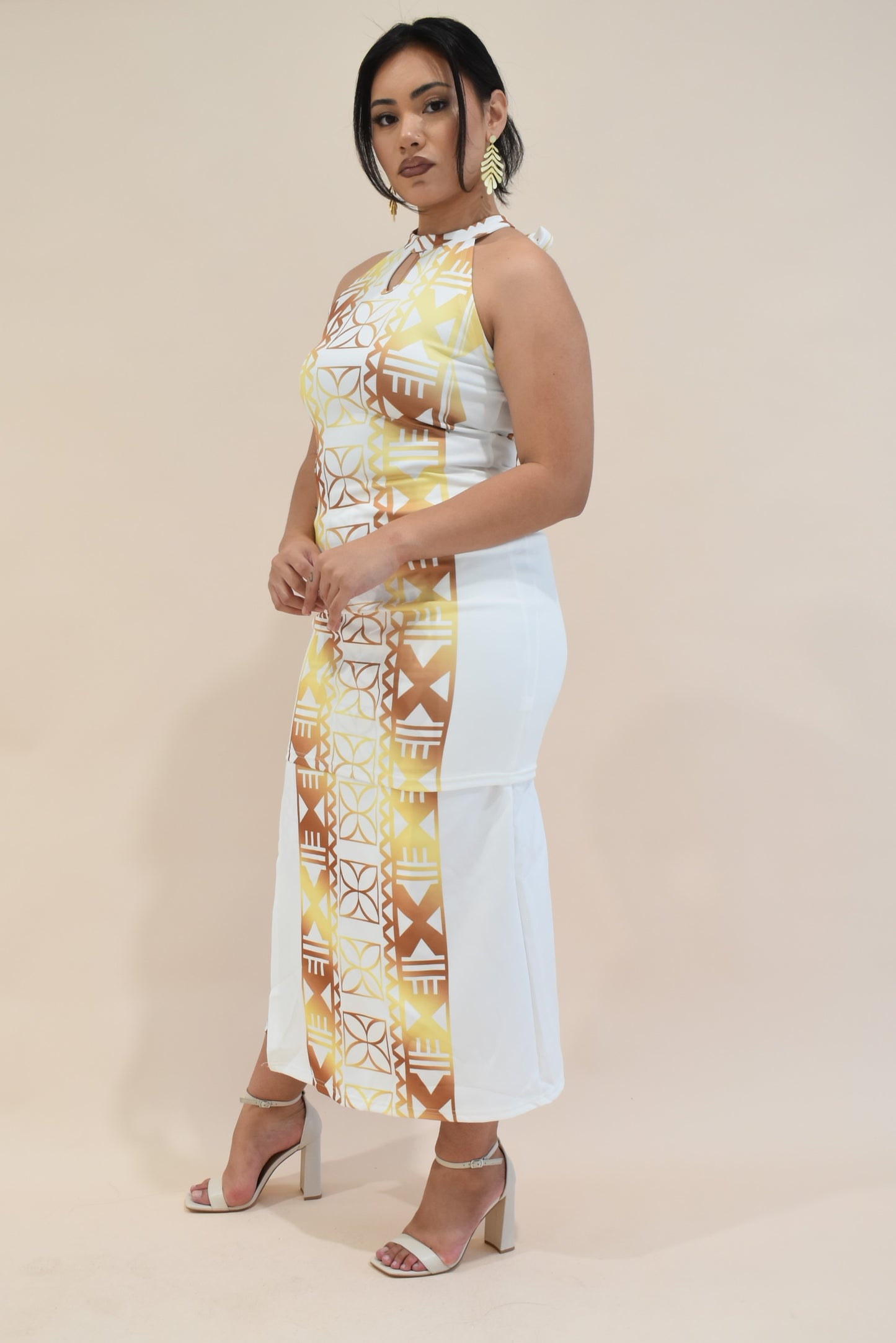 ELEI PULETASI - HALTER NECK PULETASI - TWO PIECE OUTFIT - WHITE & GOLD