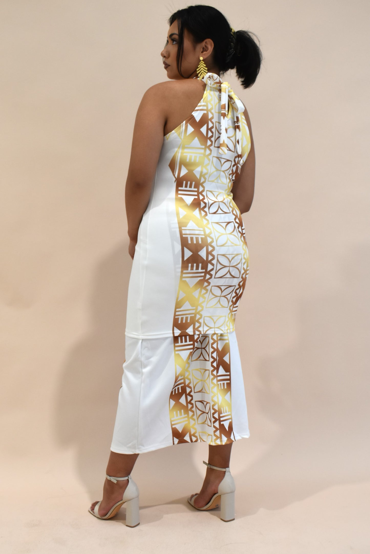 ELEI PULETASI - HALTER NECK PULETASI - TWO PIECE OUTFIT - WHITE & GOLD