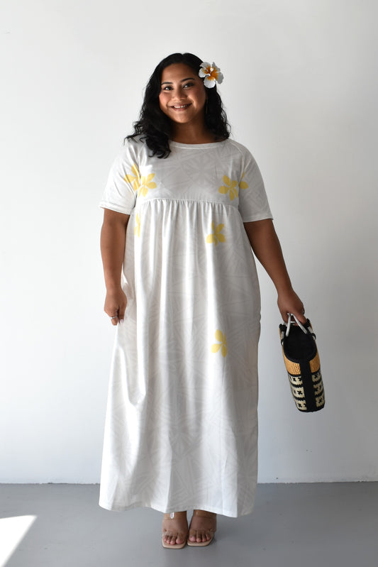 (PRE-ORDER) MINI TIARE - HIGH WAISTED MAXI DRESS - GOLD & WHITE