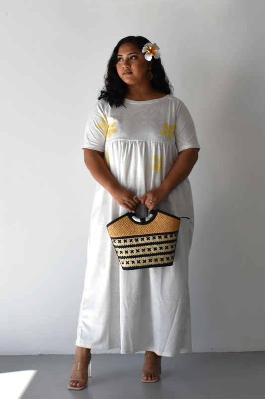 (PRE-ORDER) MINI TIARE - HIGH WAISTED MAXI DRESS - GOLD & WHITE