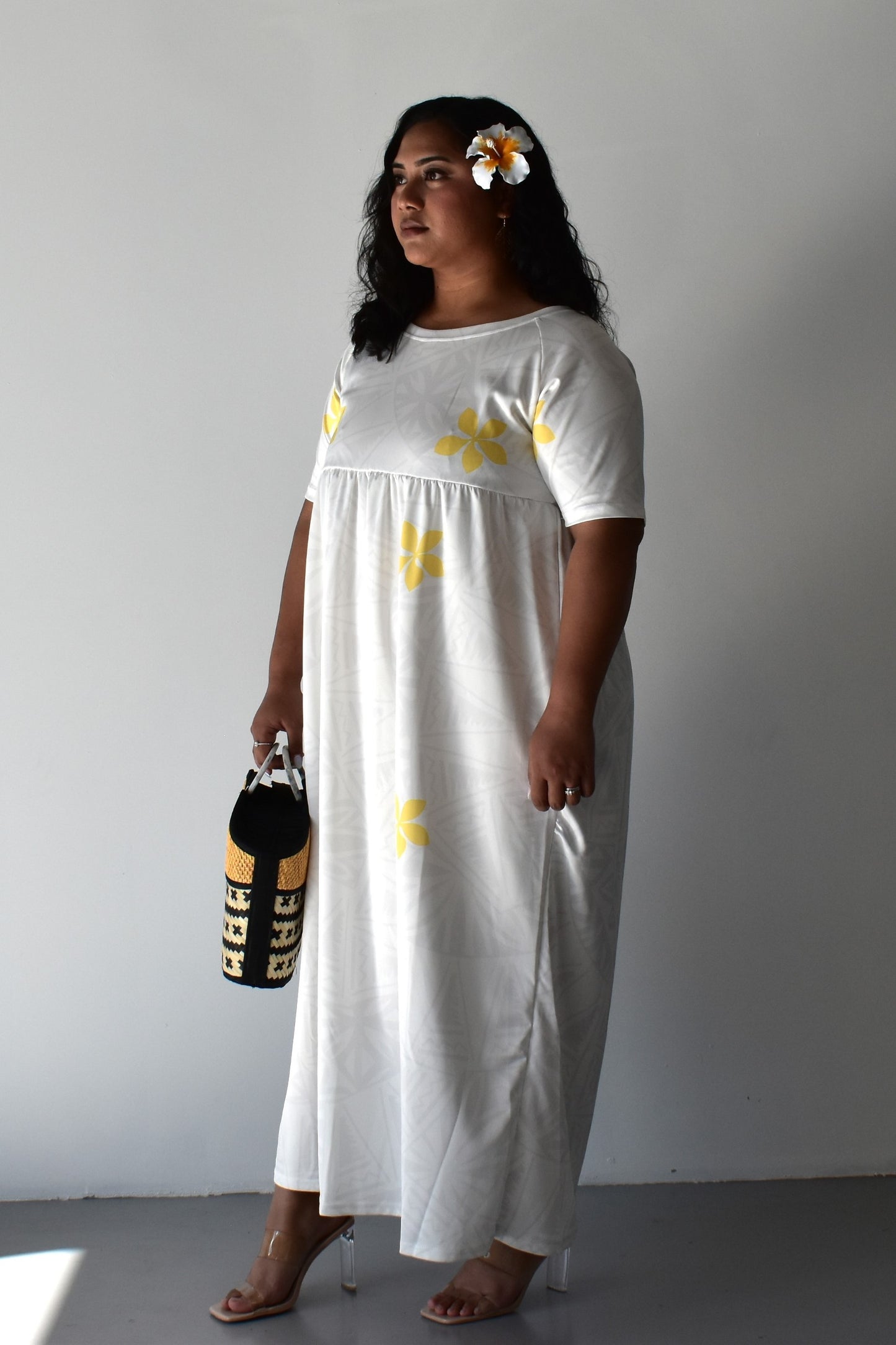 (PRE-ORDER) MINI TIARE - HIGH WAISTED MAXI DRESS - GOLD & WHITE