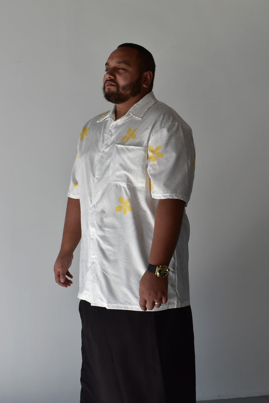 MINI TIARE - MENS BUTTON UP SHIRT - GOLD & WHITE