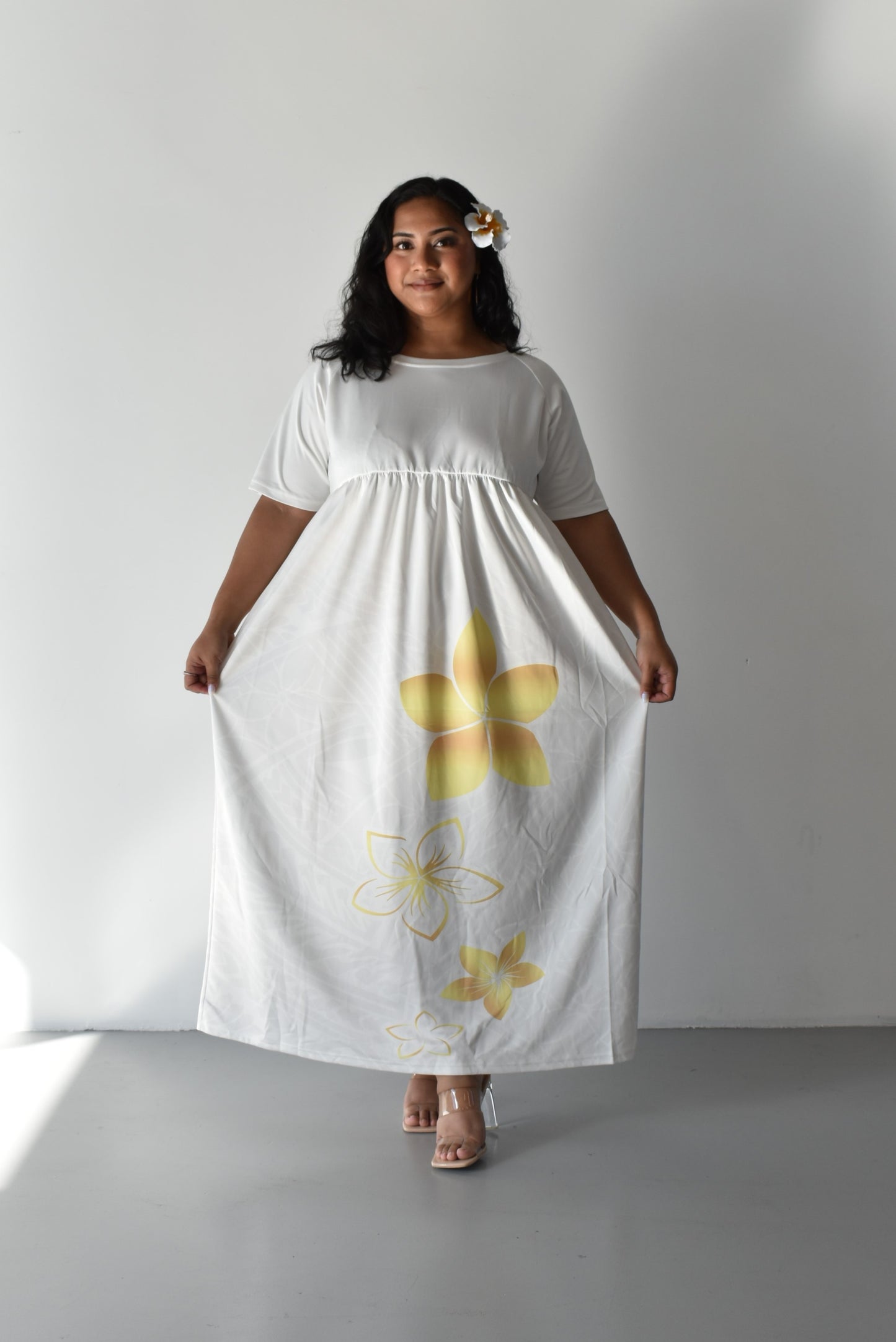 (PRE-ORDER) GOLD TIARE - HIGH WAISTED MAXI DRESS - GOLD & WHITE