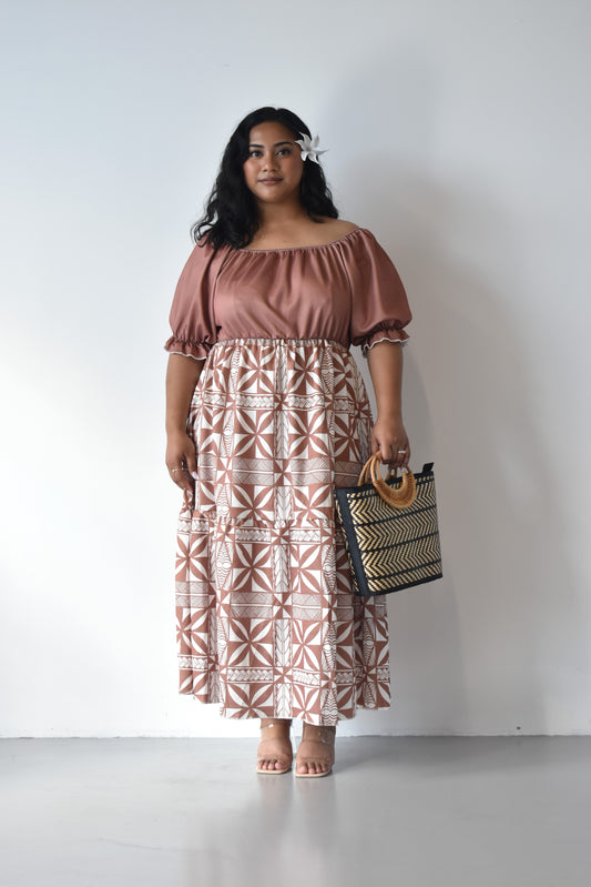 (PRE-ORDER) MIA FLOWY MAXI DRESS - BROWN & WHITE